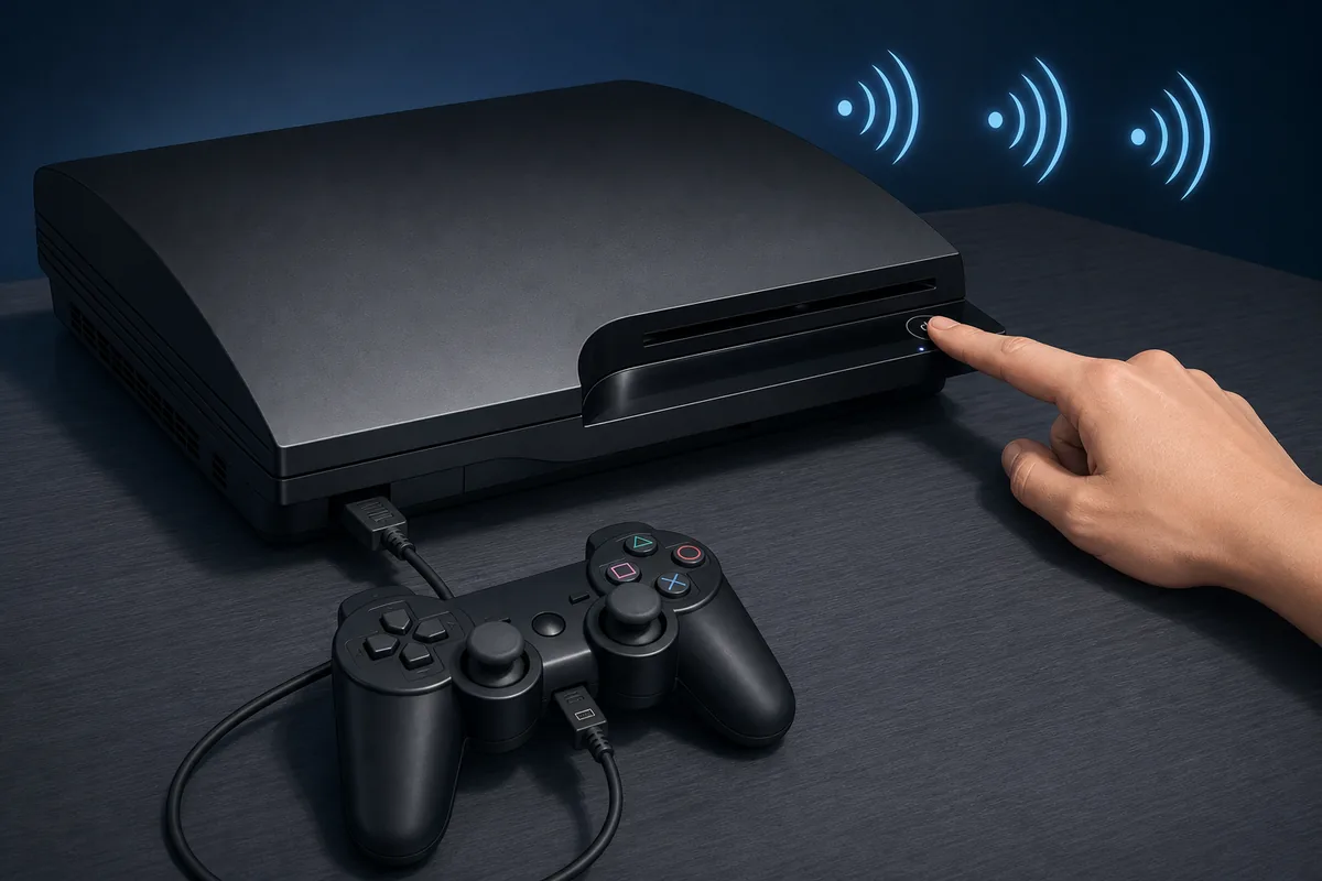 Illustrazione editoriale di una PS3 avviata in modalità provvisoria con controller cablato