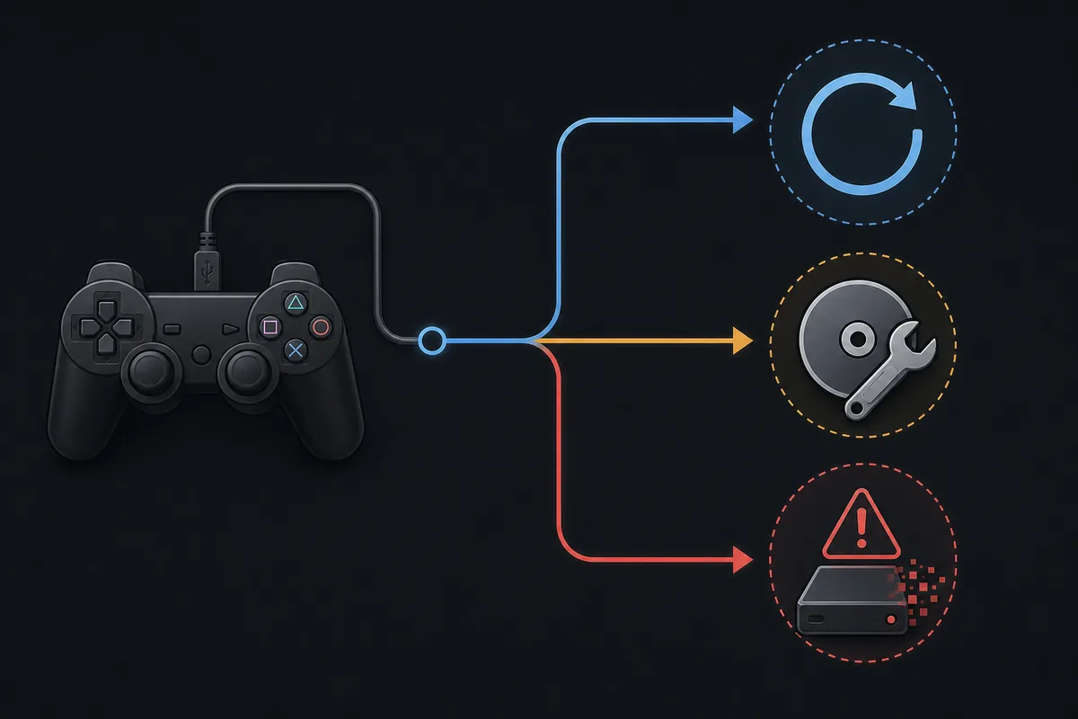 Diagramma editoriale delle opzioni a basso rischio, di riparazione e di cancellazione della modalità provvisoria PS3